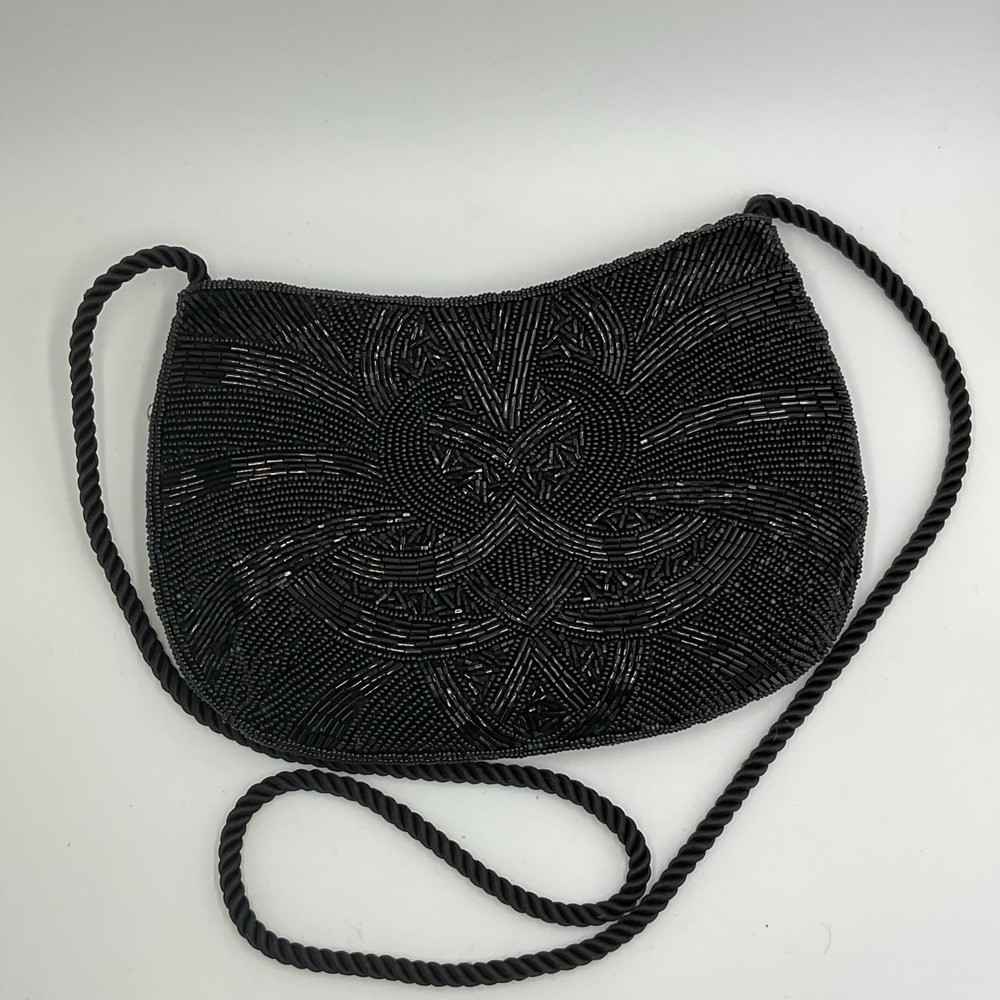 Vintage Marshall Fields Black Beaded Purse Timeless Style Clutch Evening Bag LN